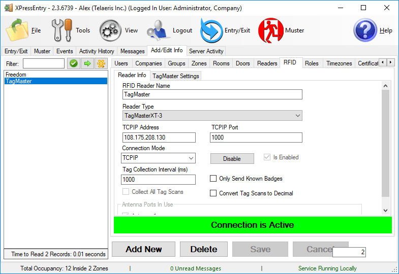 แท็บแท็บ RFID Tab Search ของ XPressEntry