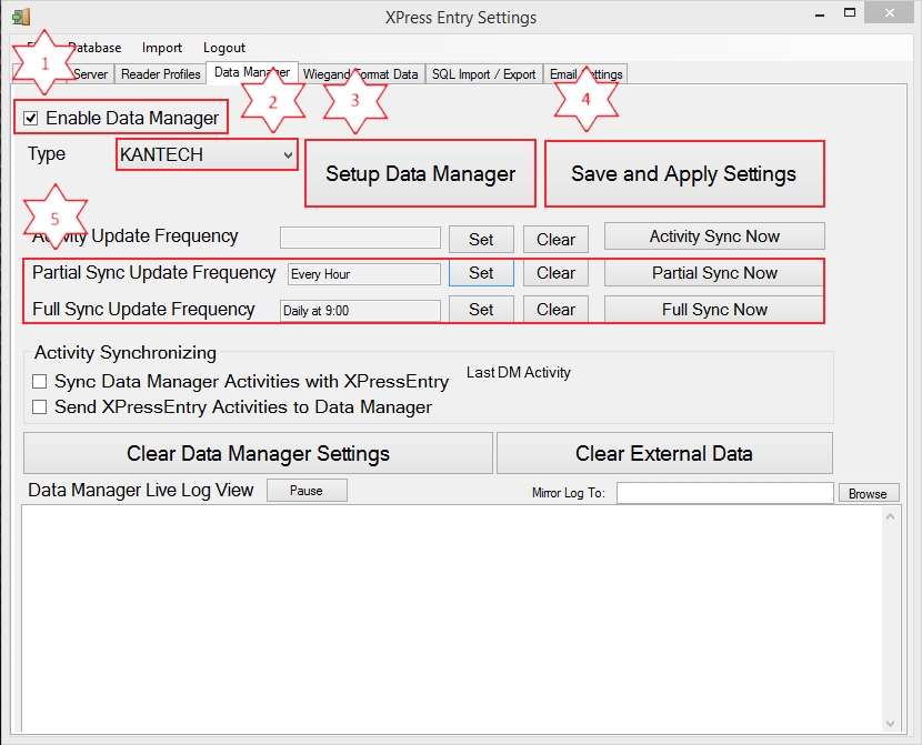 using the data manager kantech