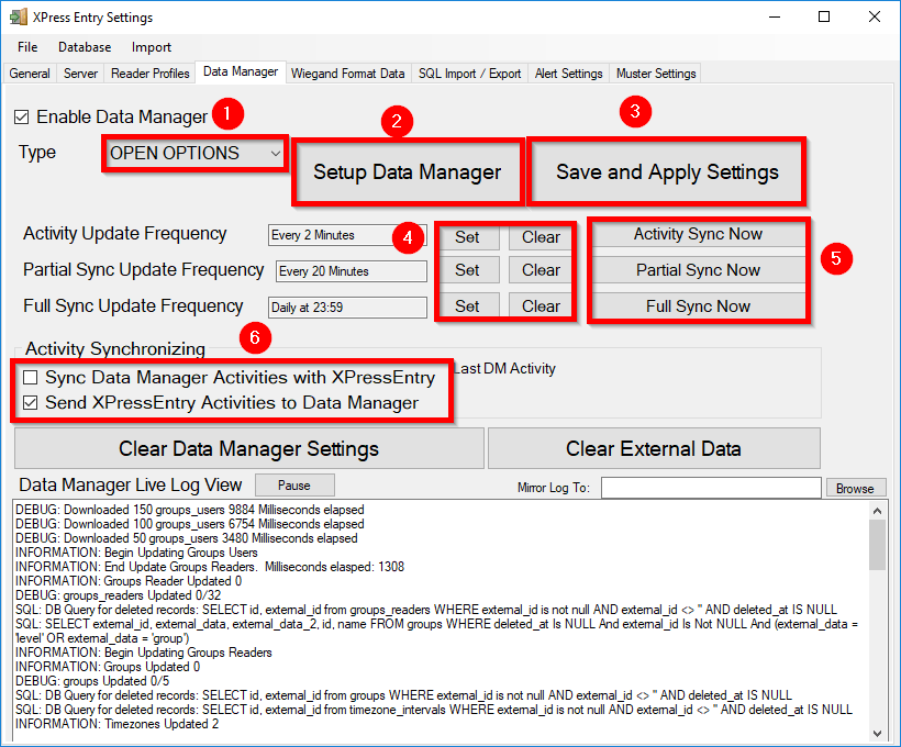 xpressentry bukas na mga pagpipilian sa data manager tab