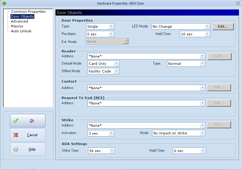 xpressentry open options door objects