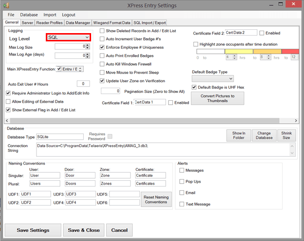 xpressentry open options general tab