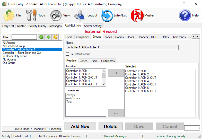 xpressentry open options reader groups