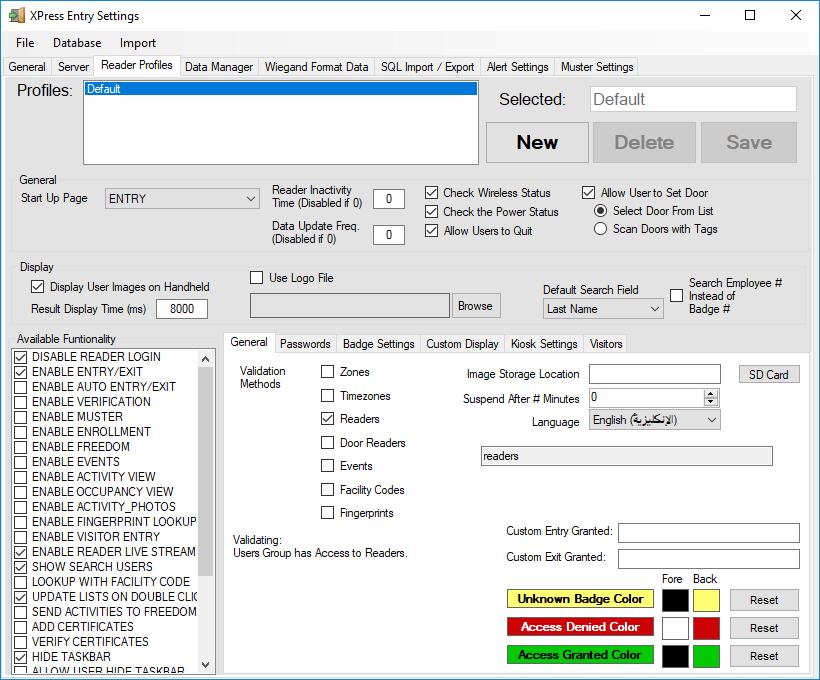 xpressentry s2 reader profile tab