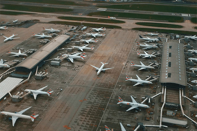 planes on an airport tarmac