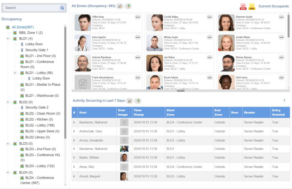 XPressEntry occupancy and zones view