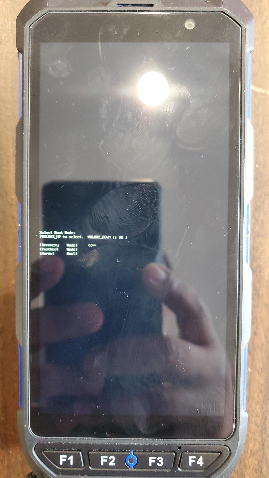 XPID210 Select Boot Mode screen with Recovery Mode highlighted