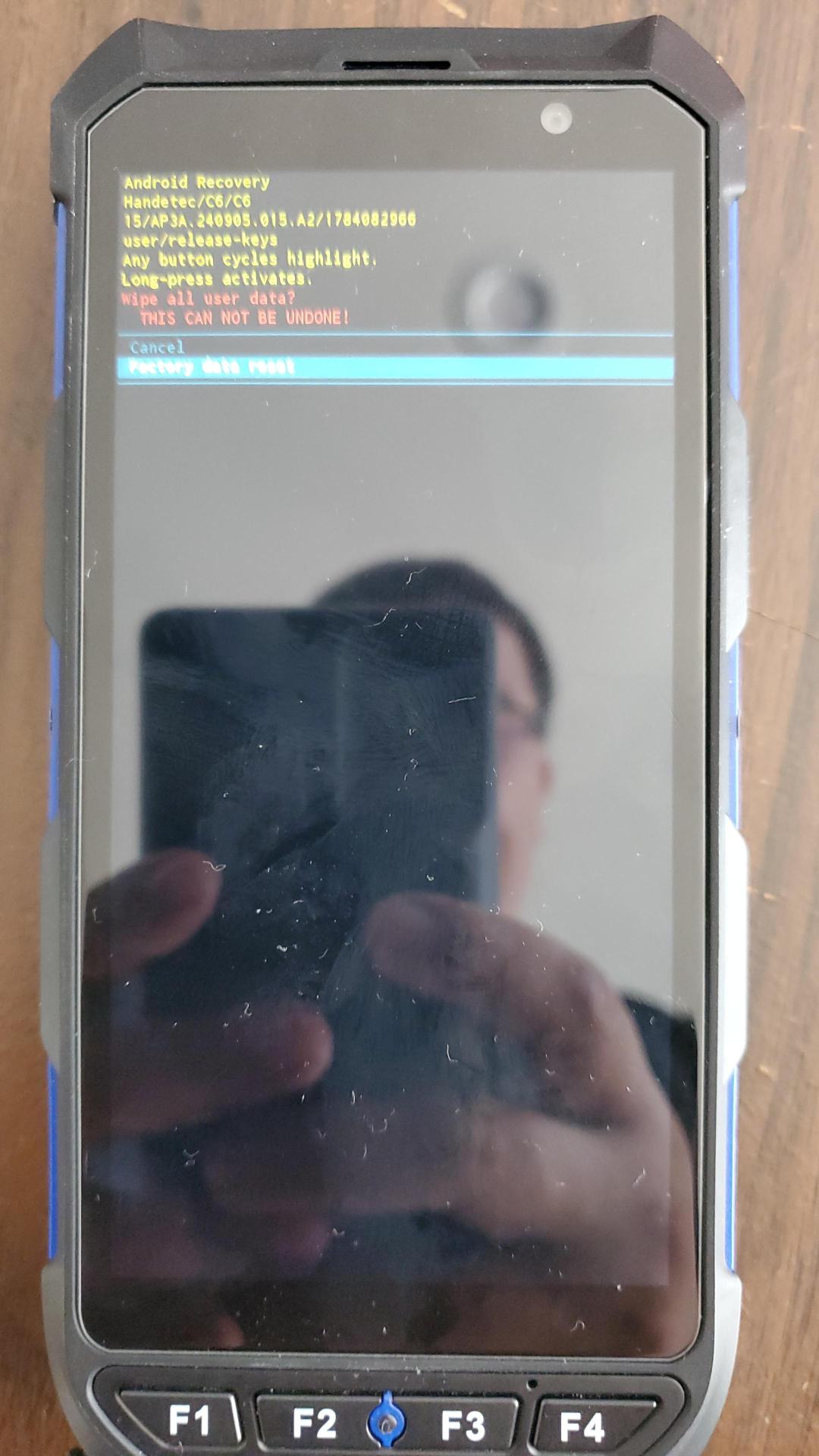 XPID210 confirmation screen: Wipe all user data? This cannot be undone.